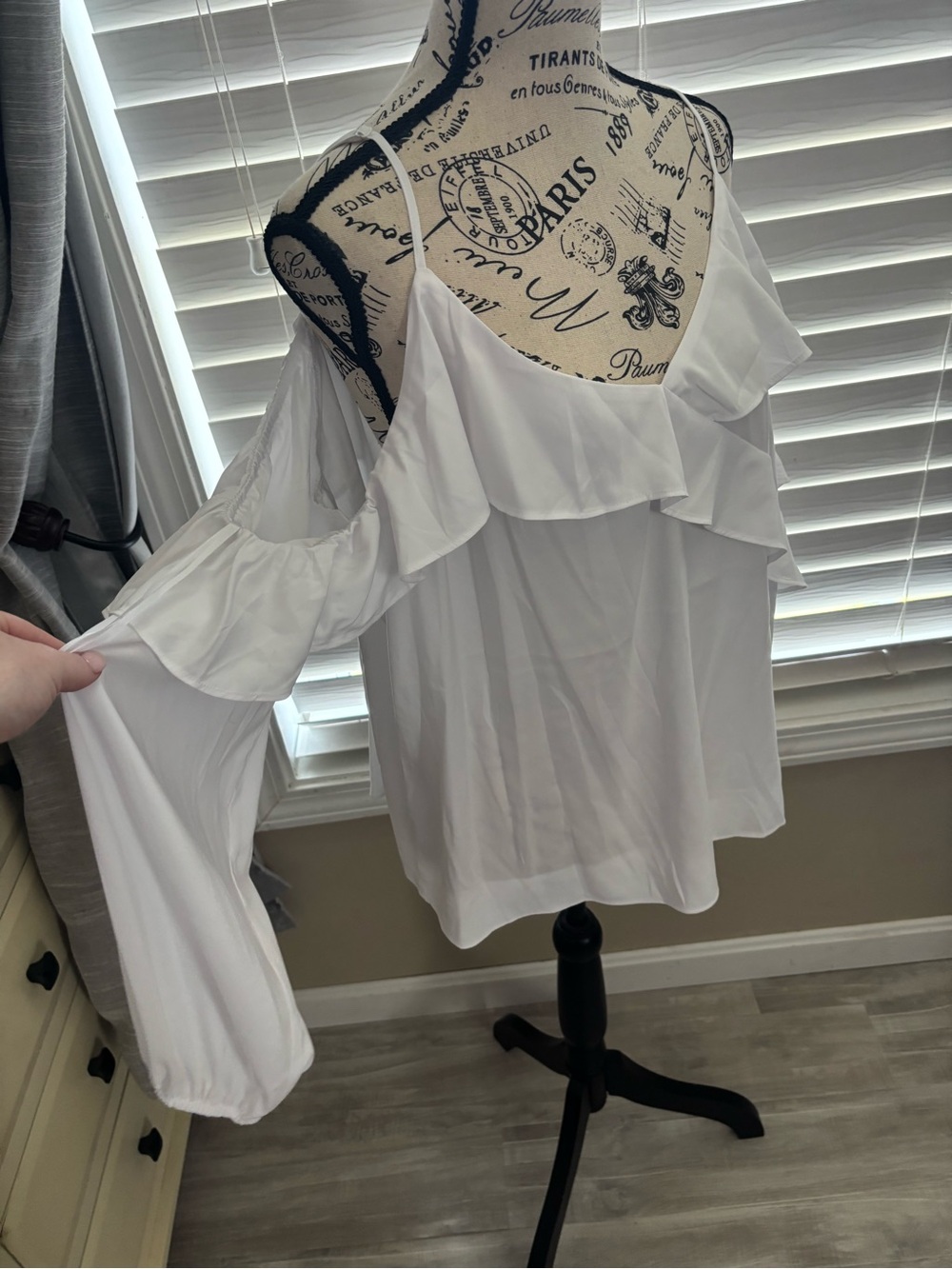 Express White Cold-Shoulder Ruffle Blouse